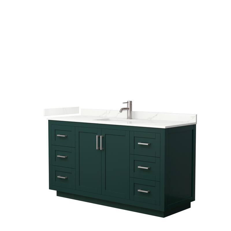 Miranda 60-inch Single Vanity, Quartz Top - Green, Nickel Trim, Giotto Quartz Top