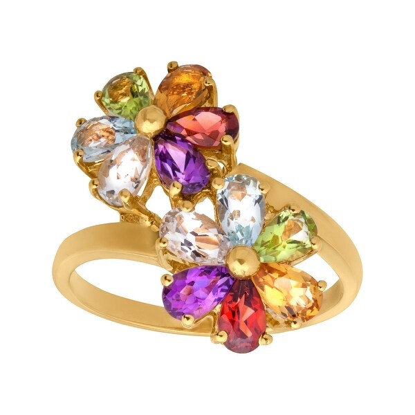2 7/8 ct Multi-Stone Flower Ring in 14K Gold - Green