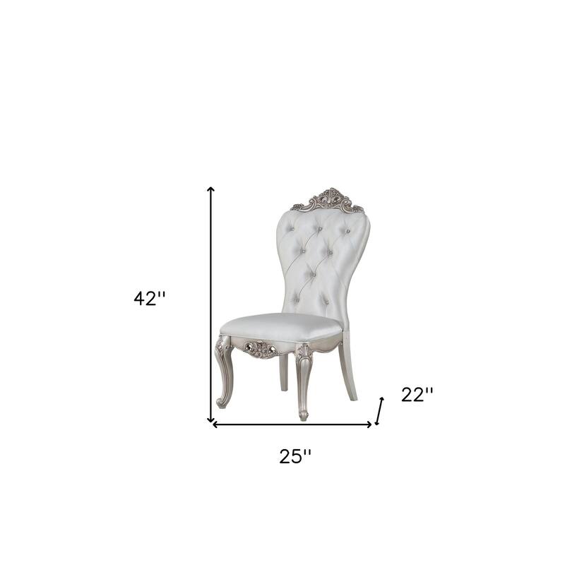 HomeRoots Set of Two Cream And Antiqued White Upholstered Fabric Queen Anne Back Dining Side Chairs