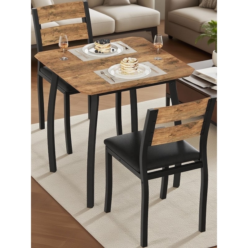 3 Piece Dining Table Set, with Metal Frame & Wood Tabletop