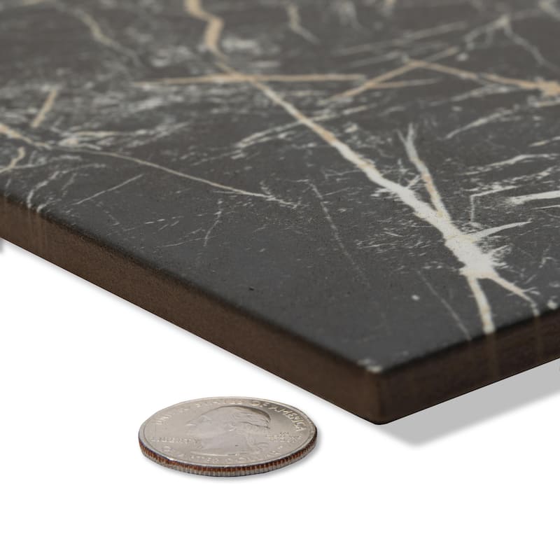 Merola Tile Marbilia Chess Marquina Gold 17-3/8" x 17-3/8" Porcelain Floor and Wall Tile
