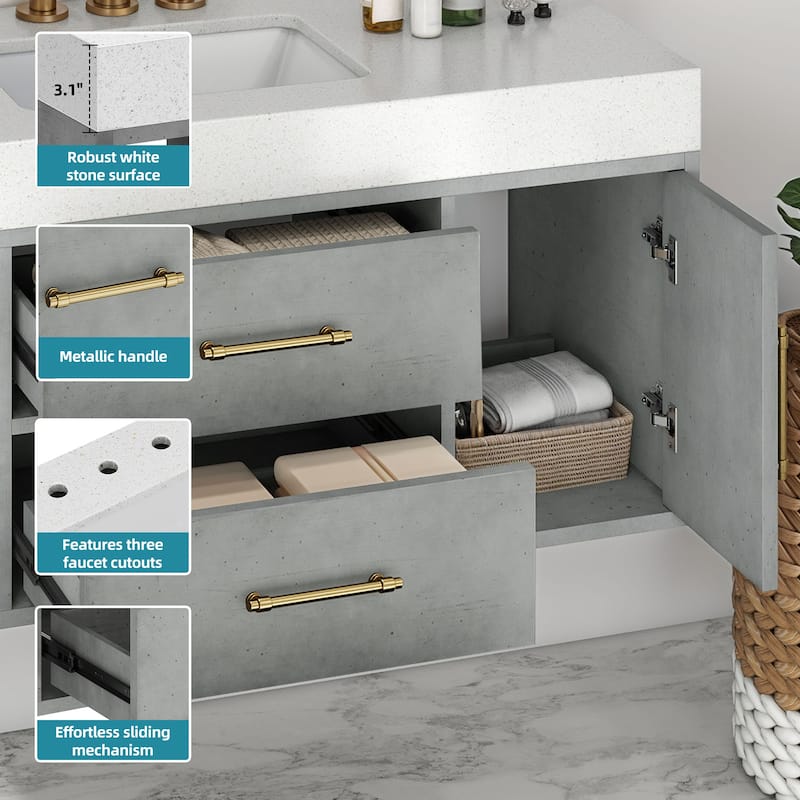 Moasis 40"/48" Wide Floating Wall Mounted Bathroom Vanity with 2 Drawers & 2 Storage Cabinet