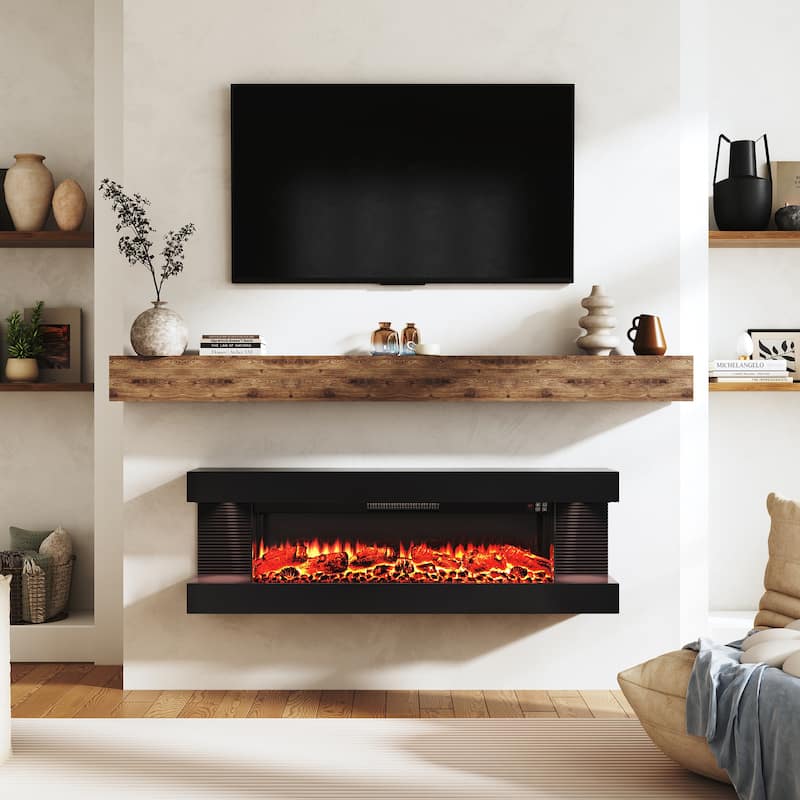 3-Sided Electric Fireplace, Wall Mounted LED Electric Fireplace - Black-50 inch