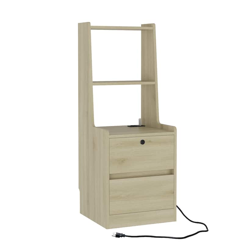 Nightstand with Charging Station, Smart Nightstand with Night Light, Modern Night Stand with Bookshelf,with Storage Cabinet