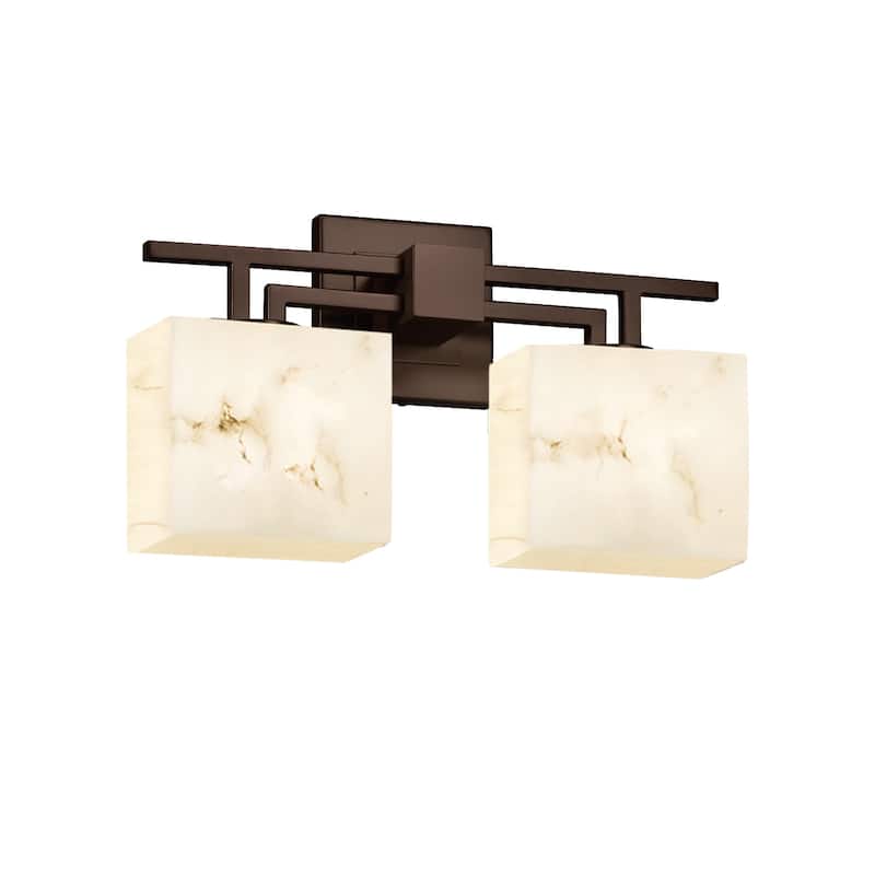 Justice Design LumenAria Aero 2-light Dark Bronze Bath Bar, Faux Alabaster Rectangle Shade