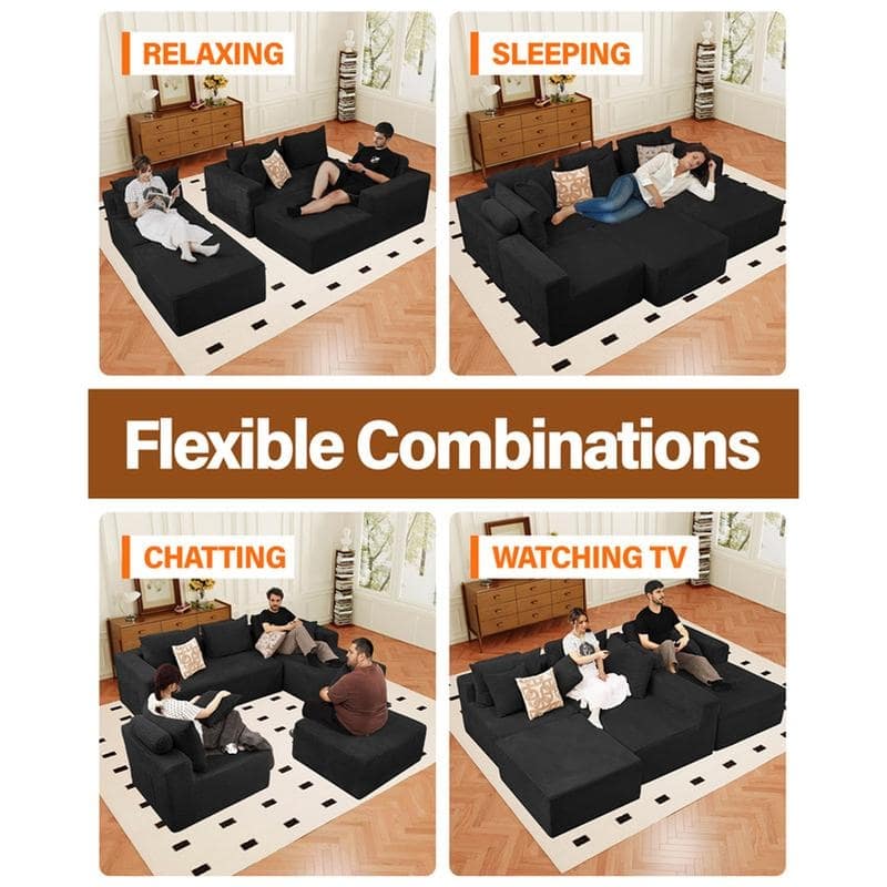 WINSOON 136''x69'' Plush Modular Sectional Sofa with Pillows