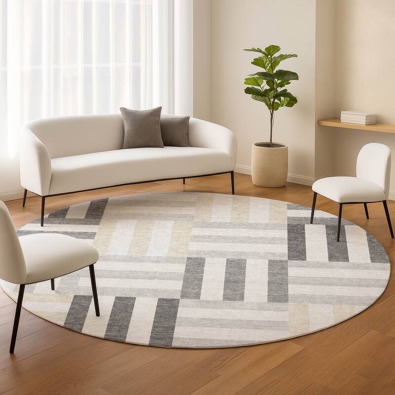 Machine Washable Indoor/ Outdoor Modern Hatch Chantille Rug