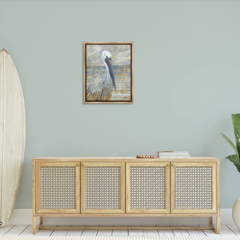 Stupell Coastal Pelican Bird Abstract Portrait Floating Framed Canvas Wall Art, Design by Paul Brent
