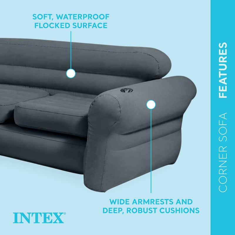 Intex Inflatable Corner Living Room Air Mattress Sectional Sofa Couch, Beige