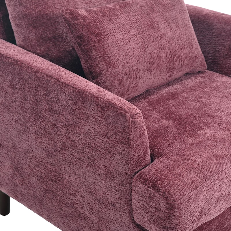 Chenille Fabric Accent Chair, Tufted Upholstered Living Room Chair, Lounge Armchair with Solid Wood Frame & Pillows