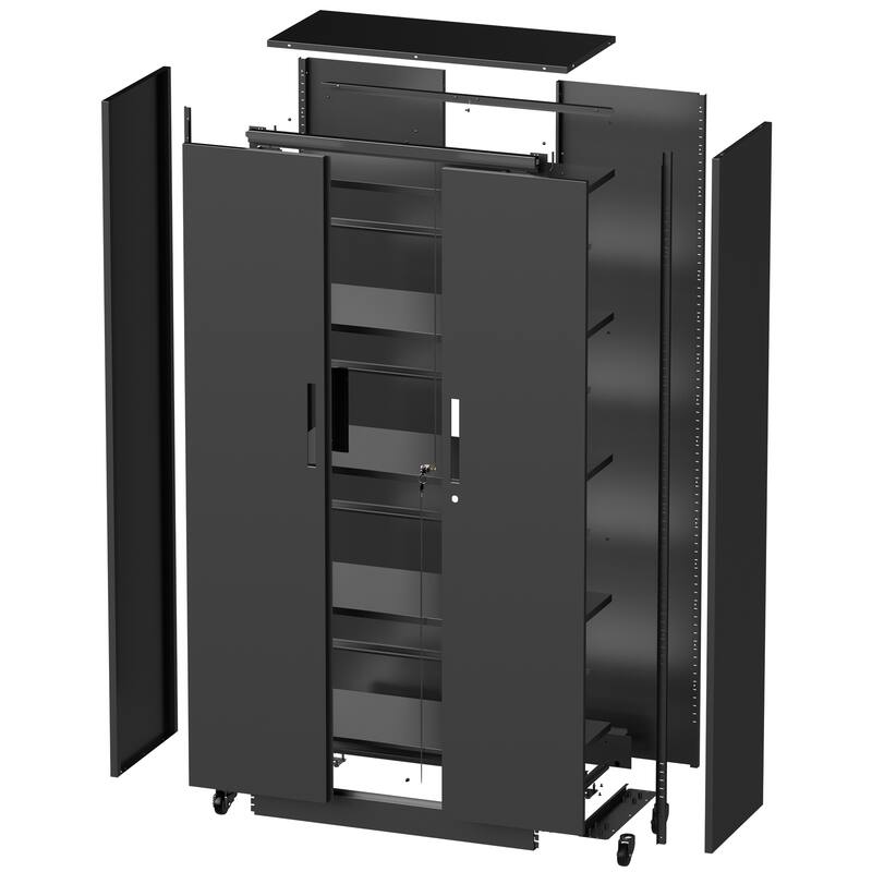 71"H Garage Storage Cabinet, Black Tool Steel Locking Cabinet with Doors and 4 Shelves, Tall Cabinets for Garage Storage Systems