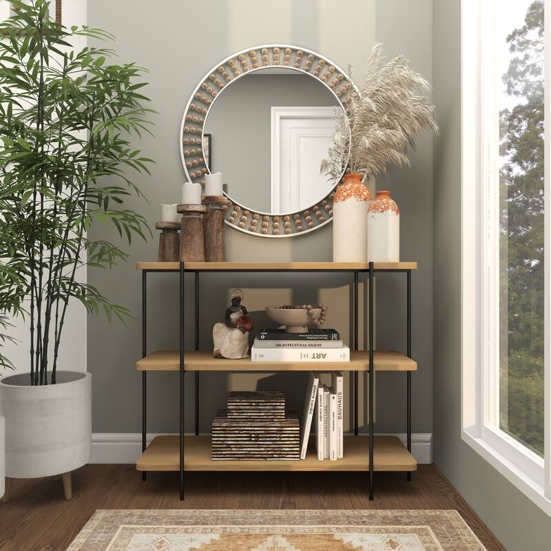 Contemporary Metal Wall Mirror with Beaded Detailing - White or Black