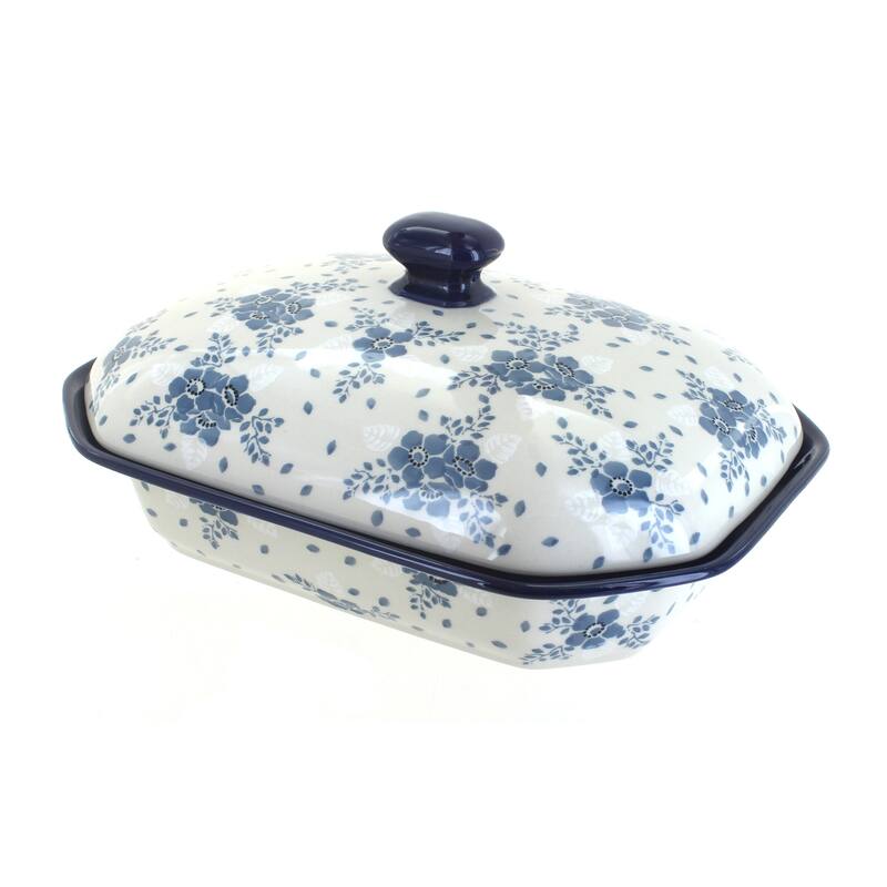 Blue Rose Polish Pottery 662 Ceramika Artystyczna Medium Covered Baker - Blue Fleur