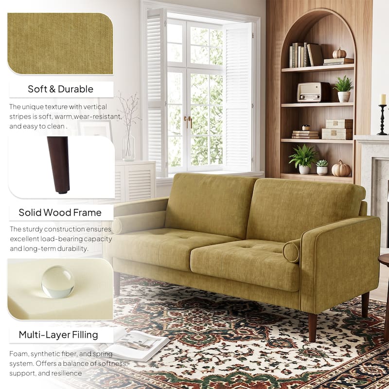 62.5'' W Corduroy Couch Upholstered Square Arm Sofa