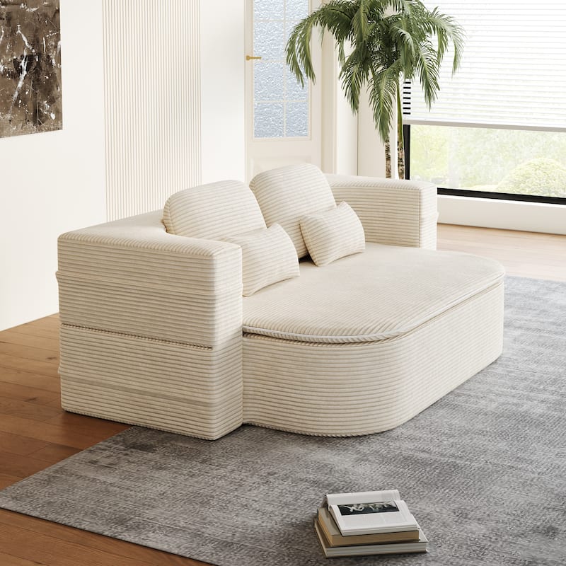 GDFStudio - Lysander Corduroy Foldable Sleeper Sofa Bed with Multi Functional Blanket