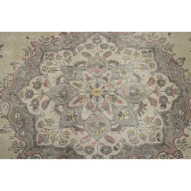 Hand Knotted Oriental 100% Wool Carpet Traditional Floral Beige & Ivories Tabriz Area Rug - 12' 3'' X 10' 0''