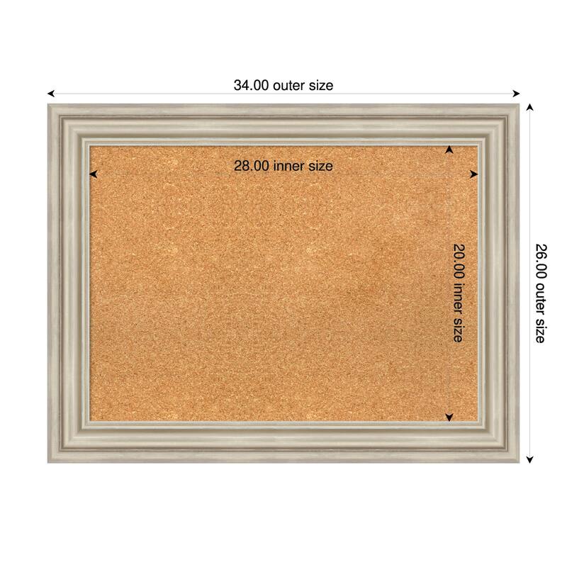 Sierra Silver Wood Framed Cork Board - Bulletin Board, Organization Board, Pin Board - Natural - 34 x 26 in