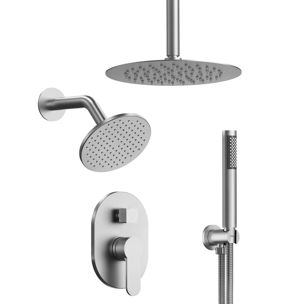 GRANDJOY Dual Shower Heads with Handheld Spray 10" Rainfall Wall Mount Shower Faucet Set