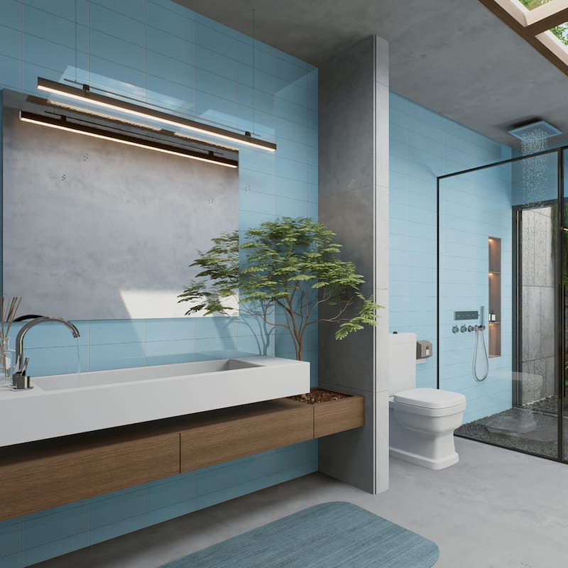 Merola Tile Piscina Brick Glossy Light Blue 4-3/4" x 9-5/8" Porcelain Floor and Wall Tile - Case (34 Tiles)