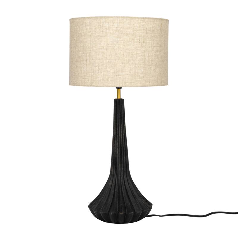 Mango Wood Pleated Table Lamp with Linen Shade - 12.0"L x 12.0"W x 24.0"H