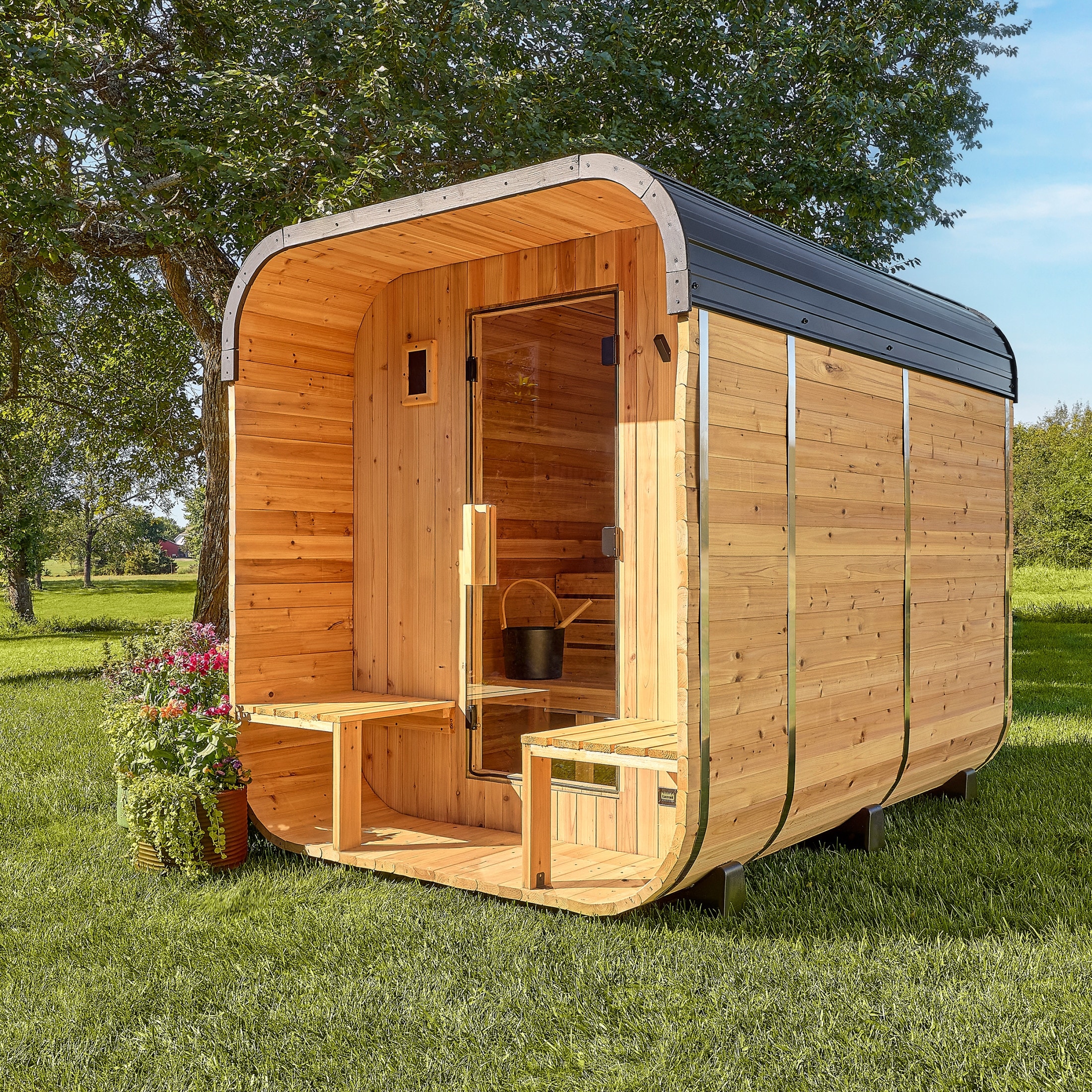 Backyard Discovery Lennon 4-6 Person Outdoor Cube Sauna, Porch