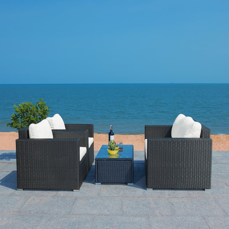 SAFAVIEH Outdoor Patio Furniture Natalee Wicker 4-Piece Conversation Set - 50W x 27D x 28H