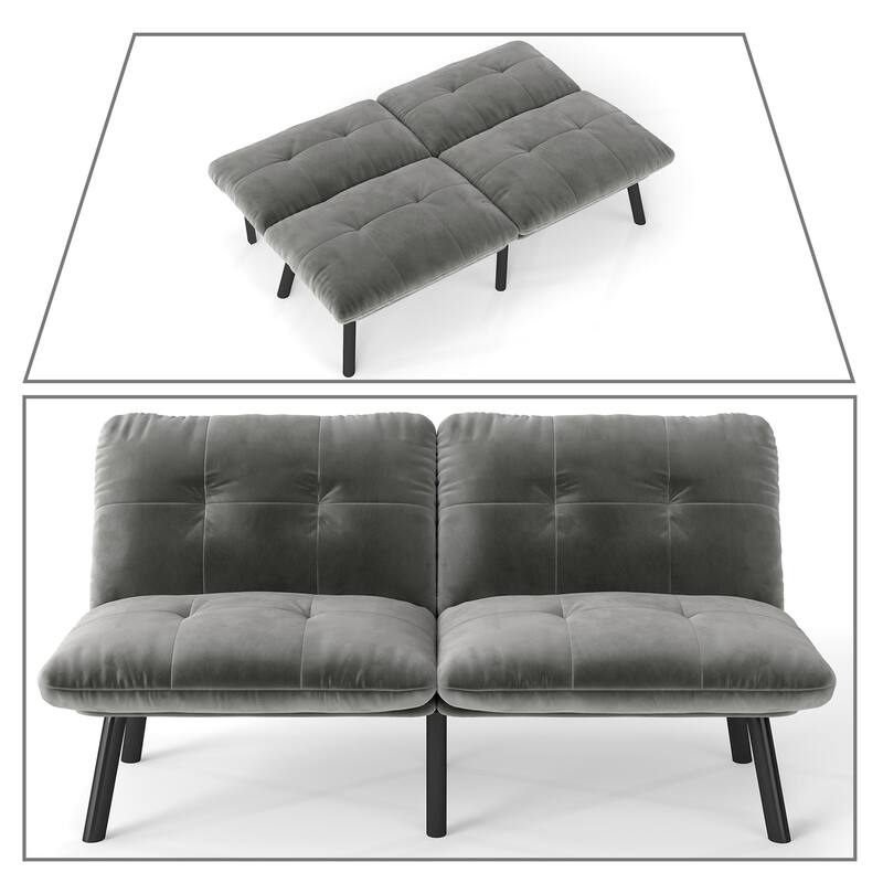 Classic Velvet Upholstered Convertible Futo Sofa Bed with Adjustable Split Backrest