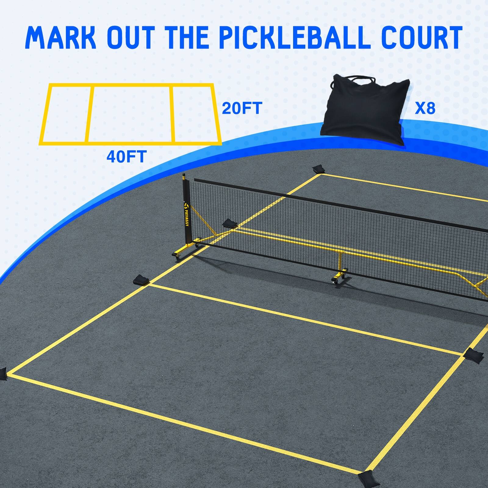 Patiassy Pickleball Net Set with Wheels and Pickleball Court Marking
