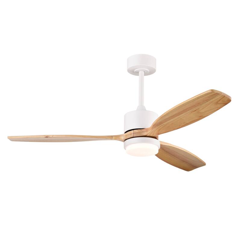 Yerma 52-inch Solid Wood and Metal Lighted Ceiling Fan with LED Lighting - White-BurlyWood