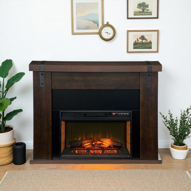 28/32/35/48" Electric Fireplace Mantel Heater w/ LED Flame Remote Timer Dark Oak/Brown/White - 35inch - Brown