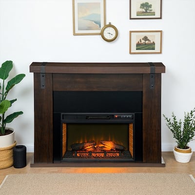 28/32/35/48" Electric Fireplace Mantel Heater w/ LED Flame Remote Timer Dark Oak/Brown/White