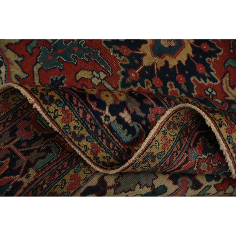 Hand Knotted Oriental 100% Wool Carpet Traditional Medallion Oranges & Rust Heriz Area Rug - 11' 2'' X 8' 2''