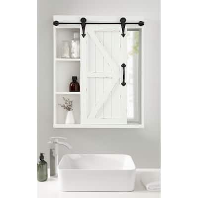 Cates Decorative Wood Wall Cabinet with Vanity Mirror and Barn Door