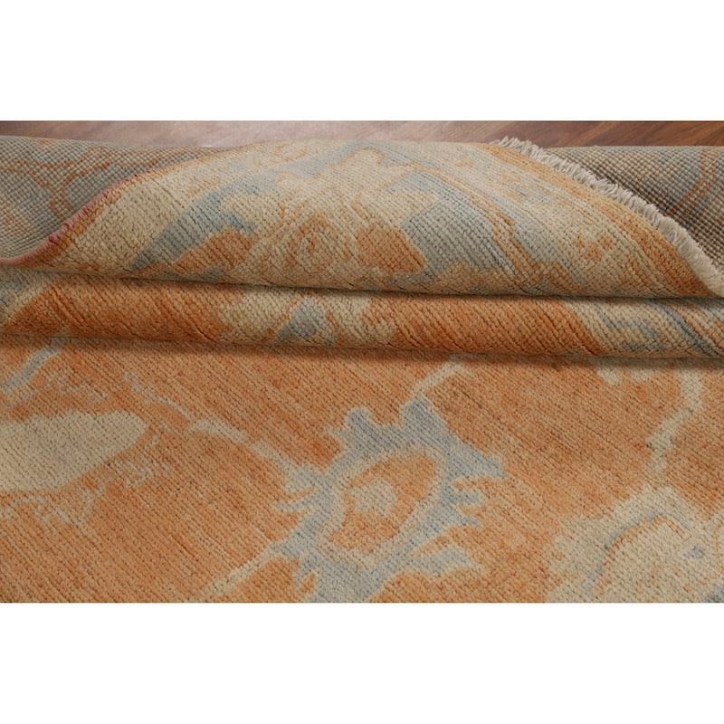 Orange Vegetable Dye Floral Oushak Turkish Rug Handmade Wool Carpet - 5'8"x 9'0"