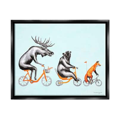 Stupell Wildlife Animals Riding Bikes Moose Bear Fox Floater Frame, Design by Amelie Legault