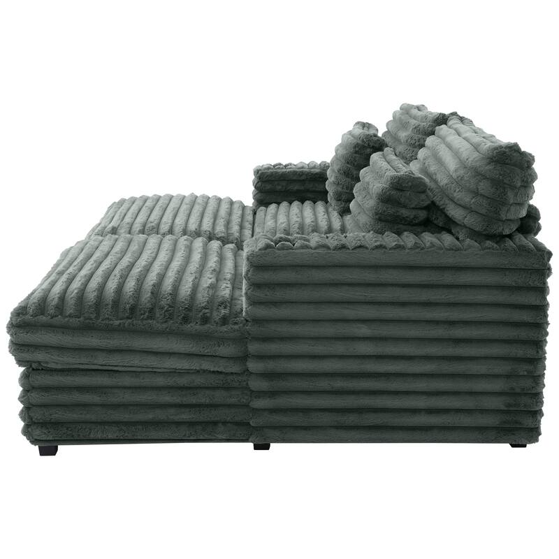 Oversized Double Chaise Lounge Sofa, Living Room 2 Seater Sofa Upholstered Sleeper Sofa Bed Daybed with USB Ports & Cup Holders