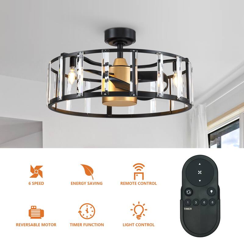 27" Industrial Black DC Motor Downrod Ceiling Fan with Light and Remote Control