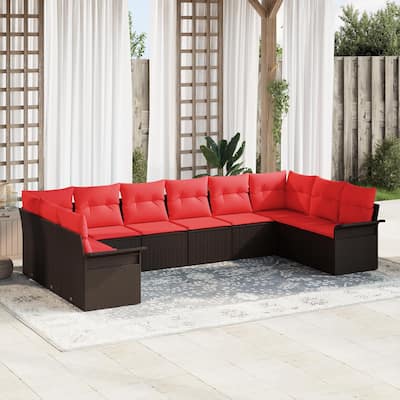 vidaXL 10/11 Garden Sofa Set with Cushions Black/Brown/Grey Poly Rattan - 135.4 x 73.8 x 27.2