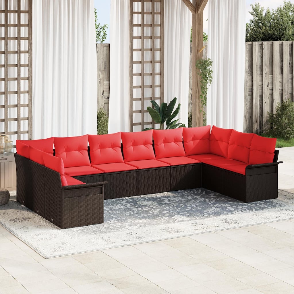 vidaXL 10/11 Garden Sofa Set with Cushions Black/Brown/Grey Poly Rattan - 135.4 x 73.8 x 27.2