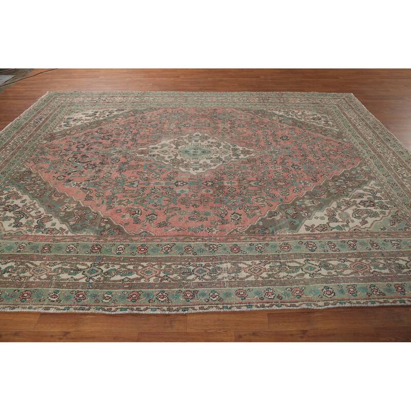 Pink Geometric Hamedan Persian Vintage Area Rug Handmade Wool Carpet - 8'5"x 11'4"
