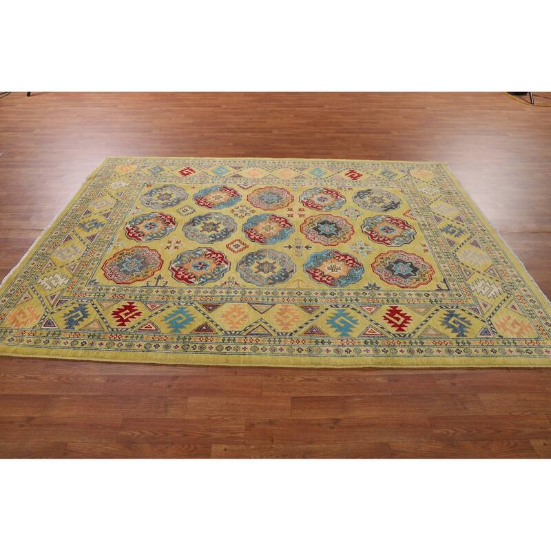 Yellow Kazak Oriental Area Rug Handmade Wool Carpet - 5'10" x 8'0"