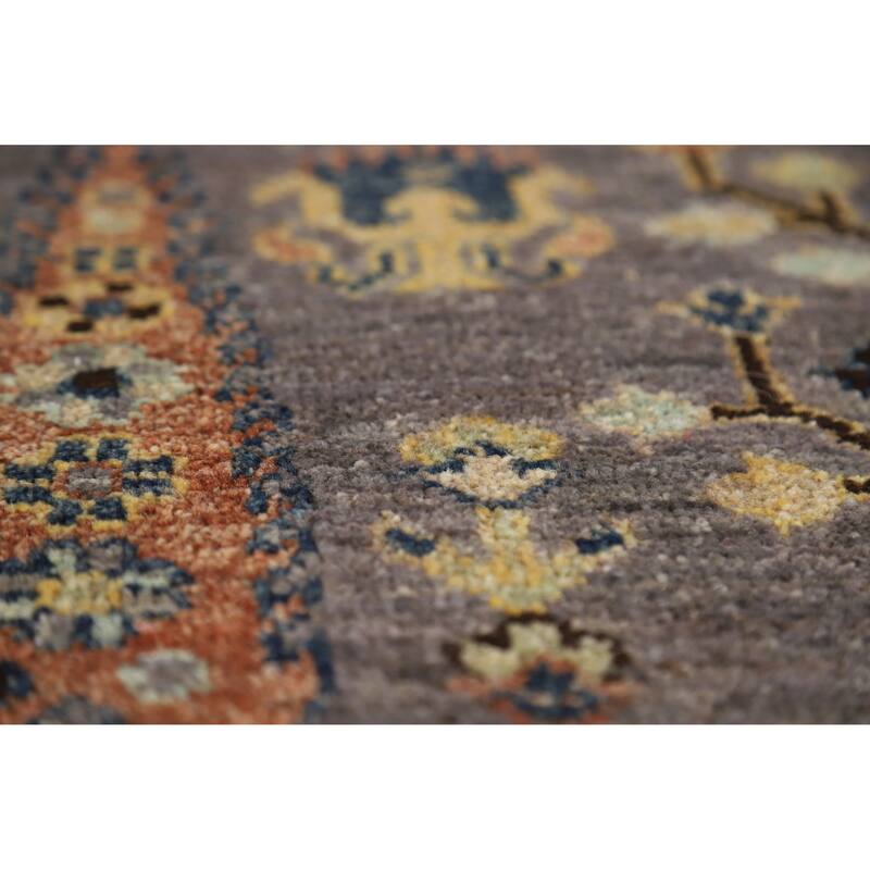 Hand Knotted Oriental 100% Wool Carpet Transitional Floral Greys & Charcoal Oushak Runner Rug - 9' 9'' X 2' 10''