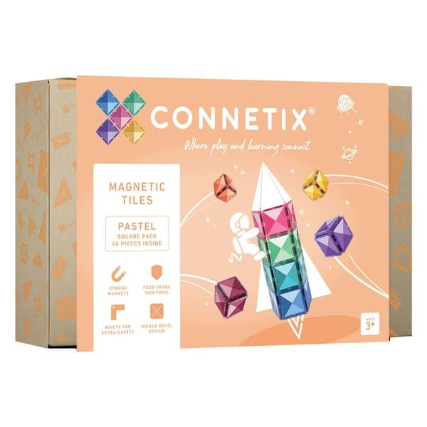 slide 2 of 7, Connetix Magnetic Tiles Pastel Square Pack, 40 Pieces Pastel - Kids