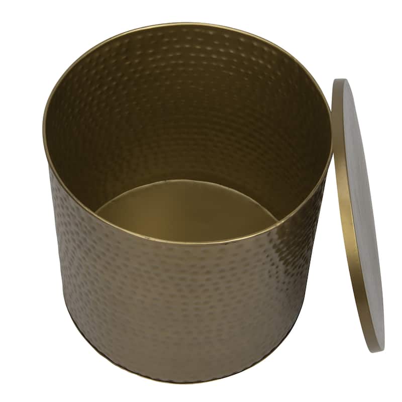 Brass Hammered Metal Drum Table with Lid