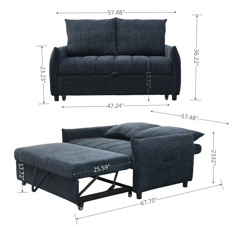 Pull Out Loveseat Sofa Convertible Sleeper LoveSeat Bed, Corduroy Recliner Sofa w2 Pillows & USB Ports 2-seat Armchair聽