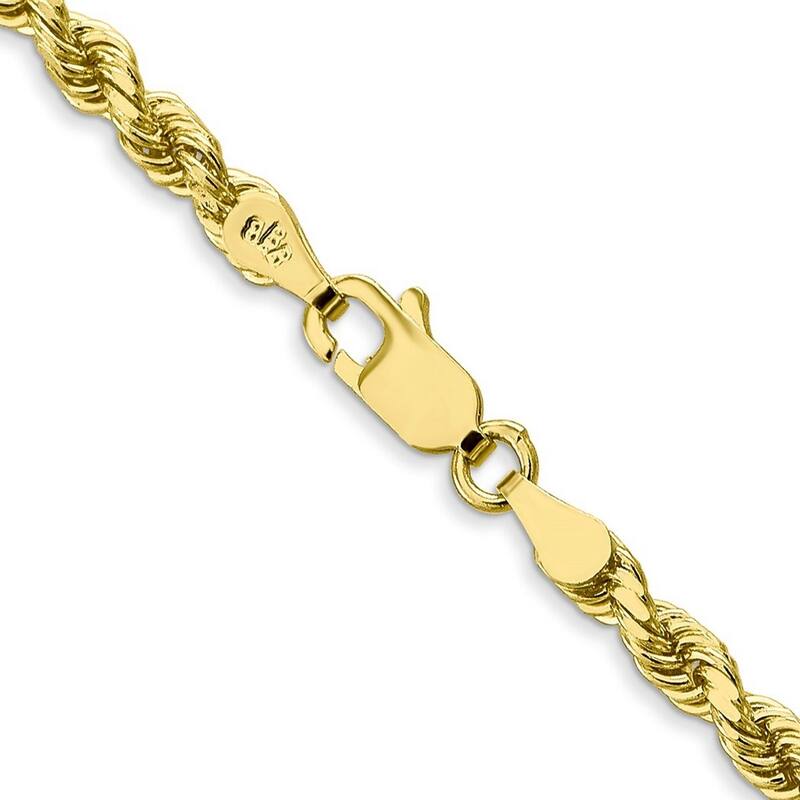 Curata 10k Yellow Gold Solid 3.5mm Handmade Sparkle Cut Rope Chain Bracelet Lobster Claw
