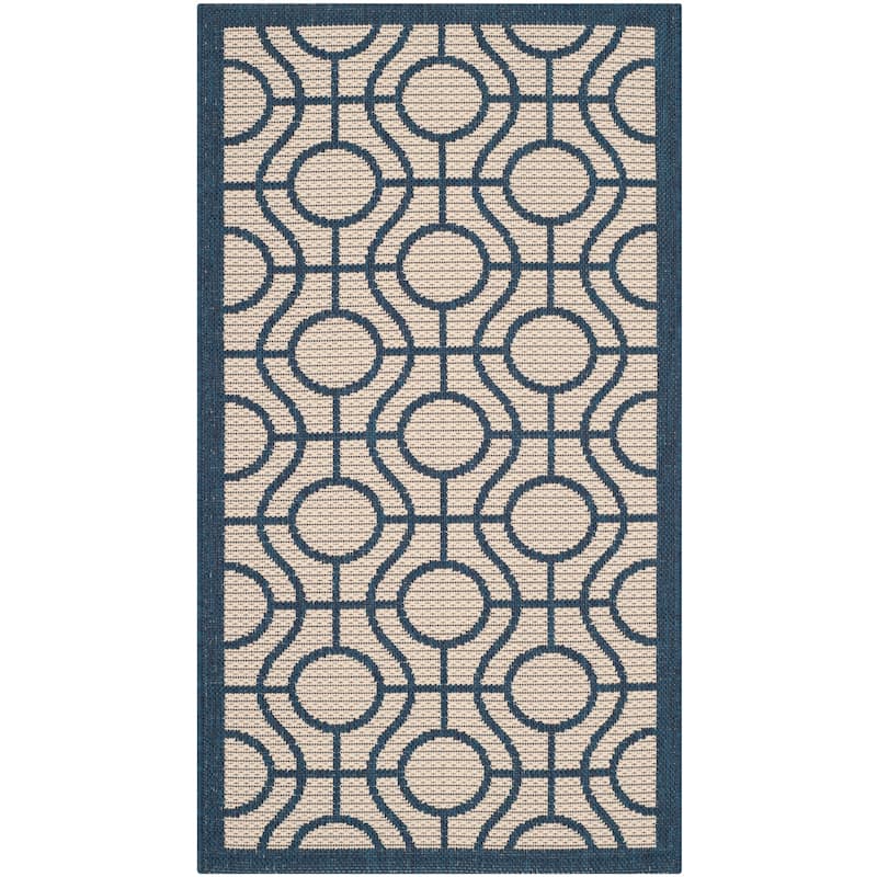 SAFAVIEH Courtyard Pazia Indoor/ Outdoor Waterproof Patio Backyard Rug - 2' x 3'7" - Beige/Navy
