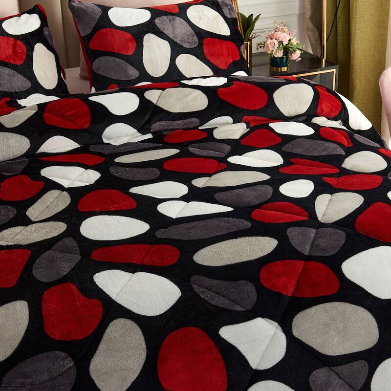 3-Piece Floral Printed Sherpa-Backing Reversible Comforter Set