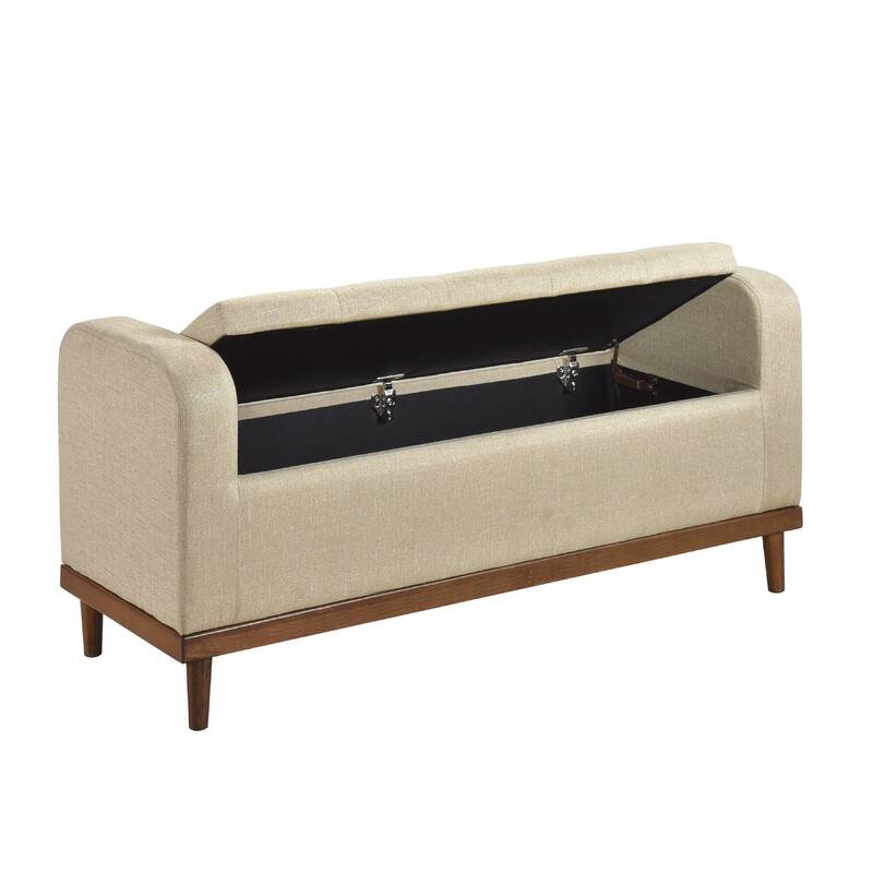 Bity Lift Top Storage Bench, Light Brown Textured Fabric, Wood 50 Inch