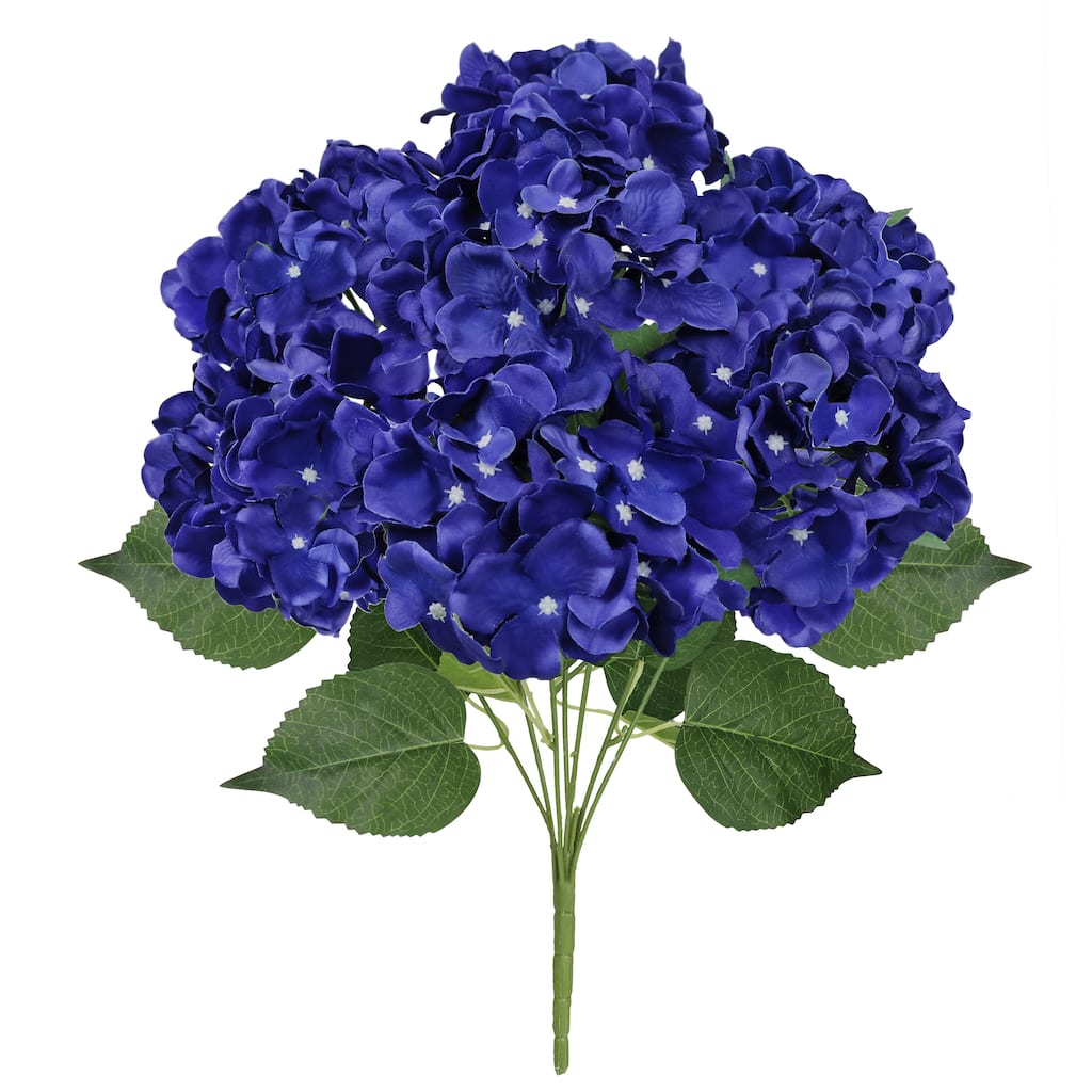 Set of 2 Deluxe Royal Blue Artificial Hydrangea Flower Stem Bush Bouquet 20in - 20" L x 12" W x 12" DP